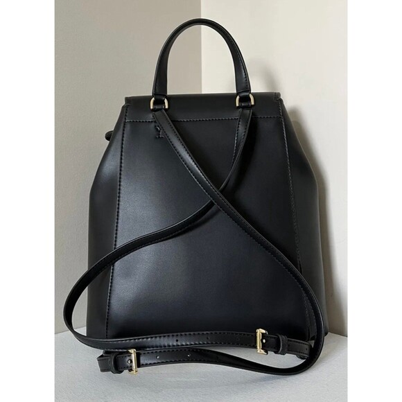 New Michael Kors Phoebe Medium Flap Drawstring Backpack Non-Leather Vegan Black - Picture 3 of 7
